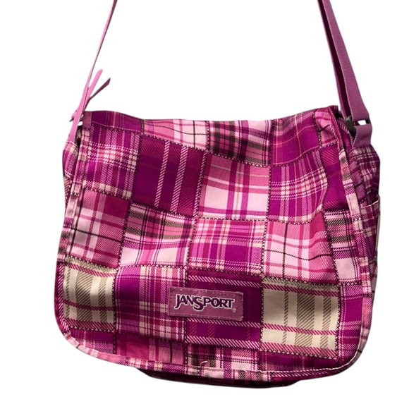 JanSport Handbags - JanSport Pink Plaid Crossbody Messenger Bag Adjustable Strap Travel Preppy